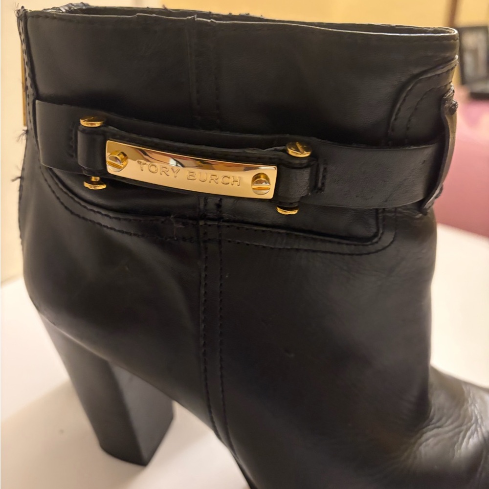 Tory Burch T Lock Black Ankle Booties with Gold Accent Size 10
